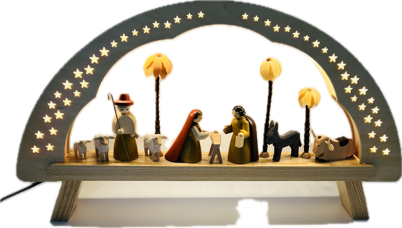 Richard Glaesser LED-Lichterbogen Christi Geburt, elektrisch beleuchtet, aus Seiffen im Erzgebirge