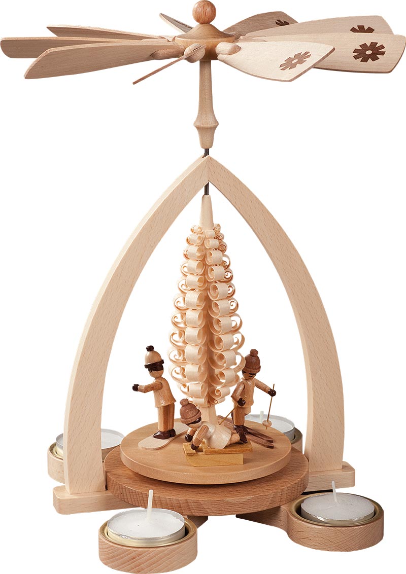 Richard Glaesser Pyramide Winterkinder natur für Teelichte aus Seiffen im Erzgebirge