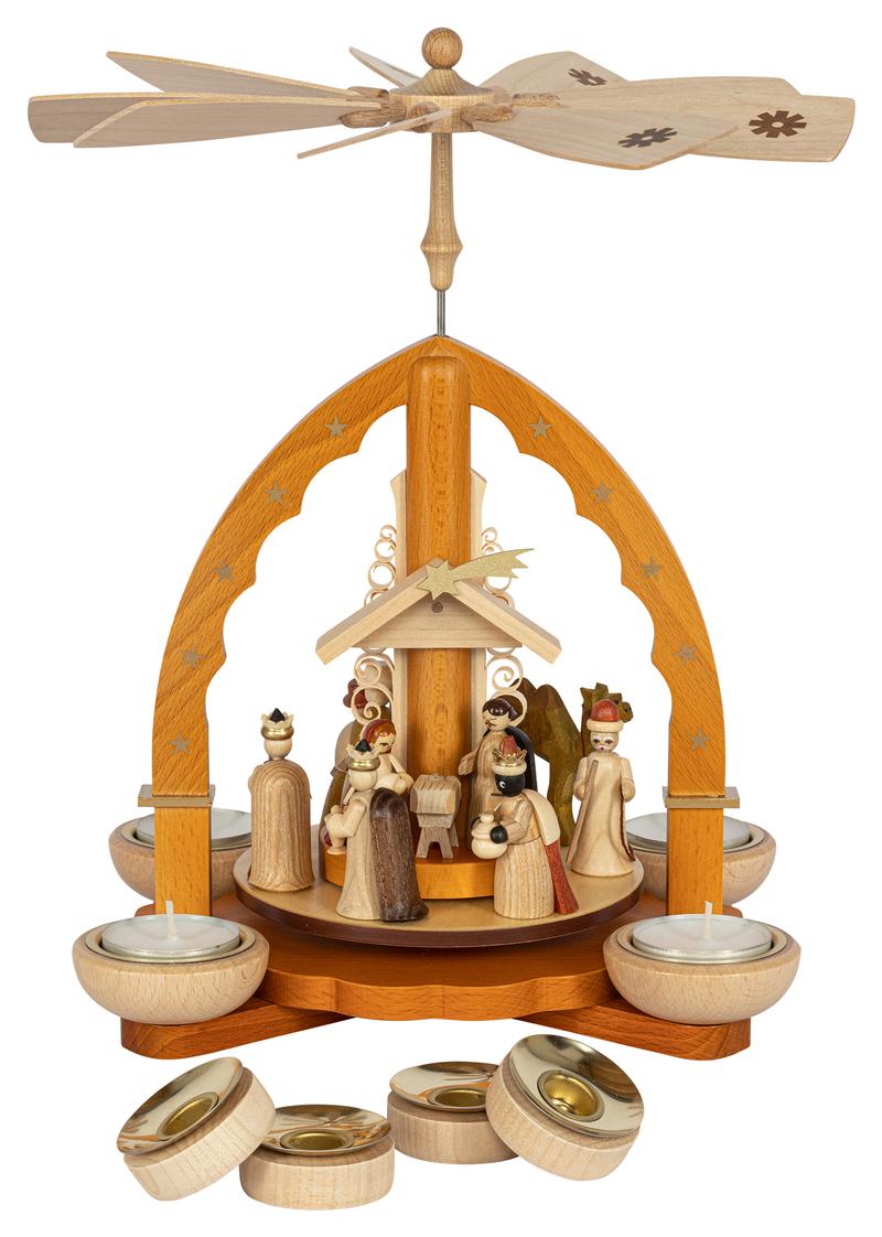 Richard Glaesser Pyramide Christi Geburt natur für Teelicht und Kerzen aus Seiffen im Erzgebirge