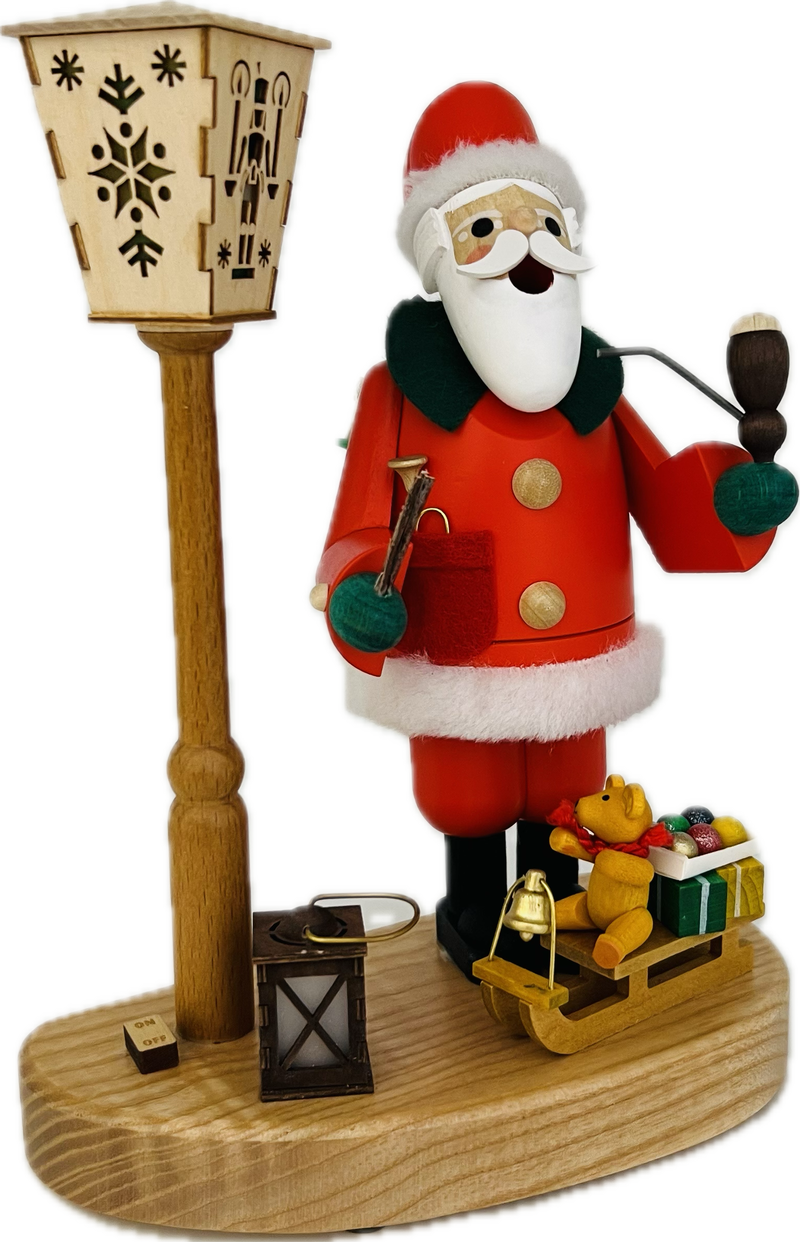 Richard Glaesser Rauchmann Weihnachtsmann an beleuchteter Laterne aus Seiffen im Erzgebirge