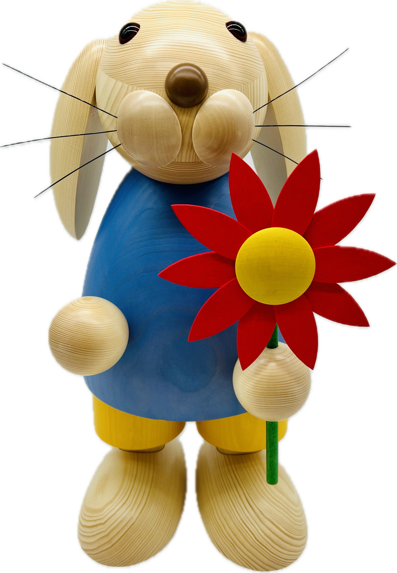 Richard Glaesser Hase blau mit Blume, 49 cm, aus Seiffen im Erzgebirge